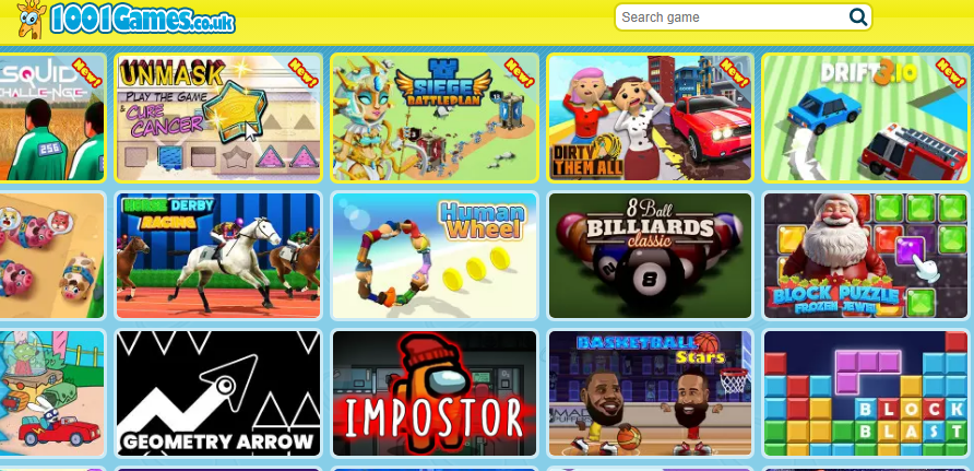 different online game thumbnails available on 1001 Games.