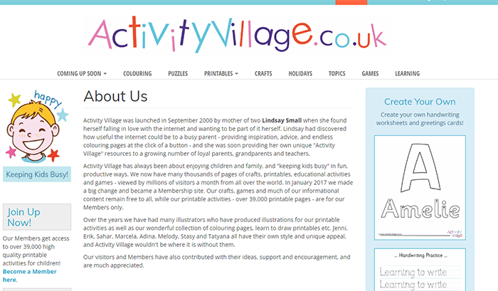 Activity Village: A colorful and engaging website filled with downloadable activities, crafts, and games for young children.