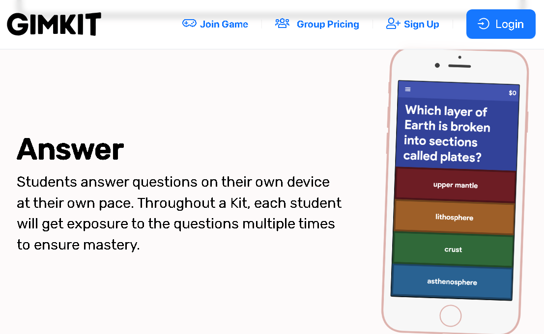 Gimkit Learning Quiz login for School.