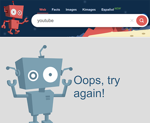 Kiddle search engine when words are detected to block