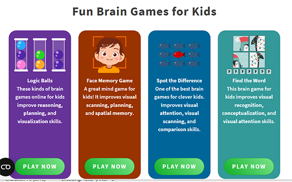 Interactive and educational MentalUP Brain Games designed to enhance children's cognitive skills.