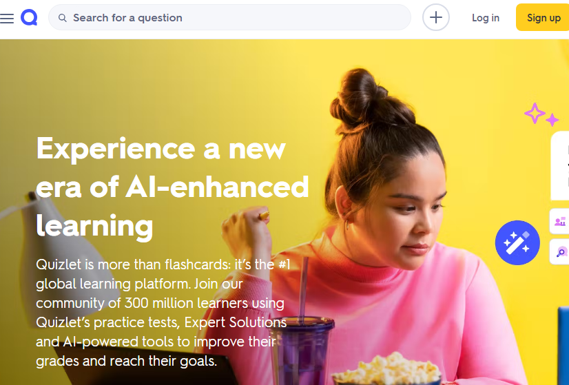 Quizlet web based learning for kids at school.