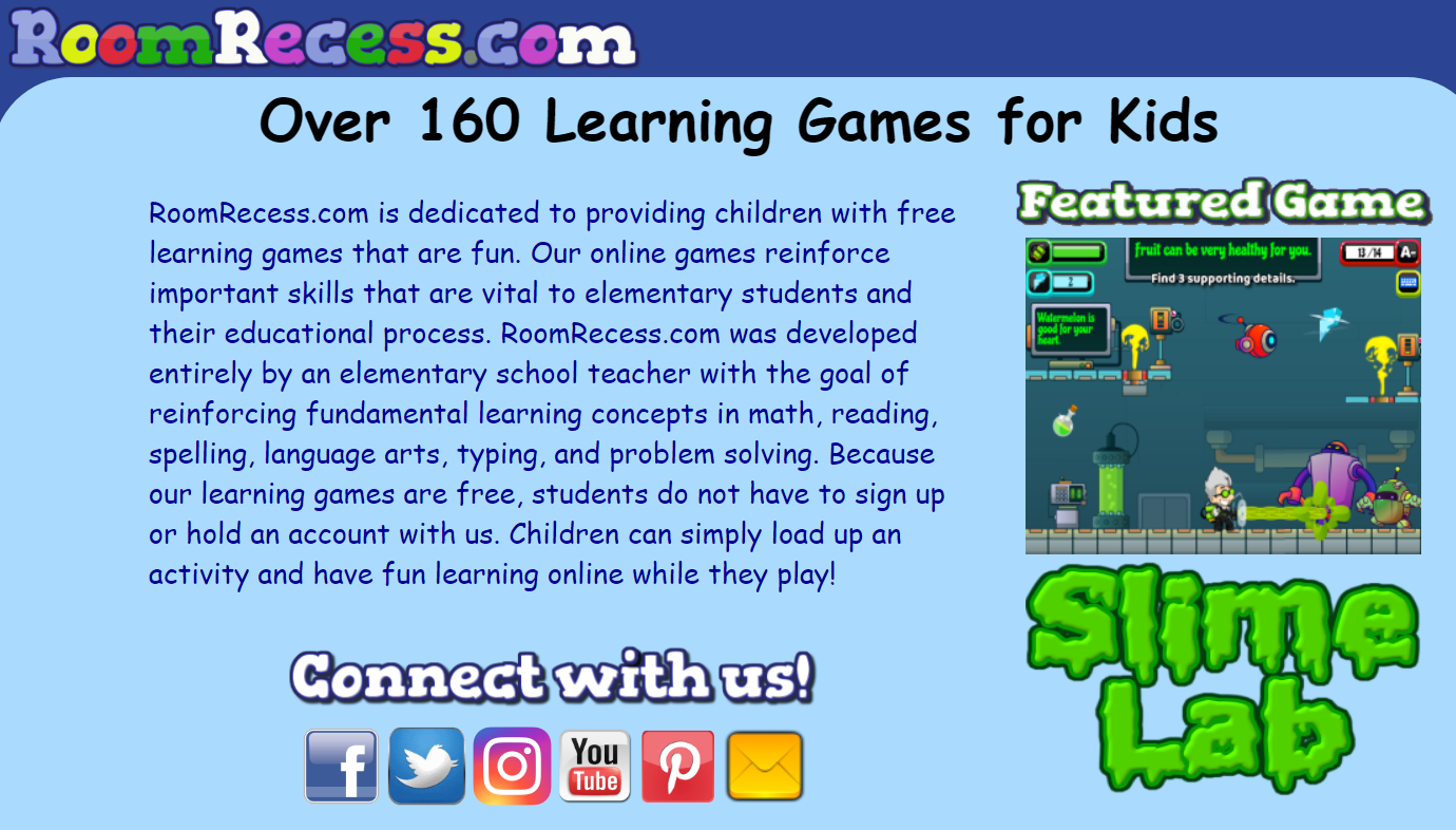 RoomRecess.com logo and educational games for children