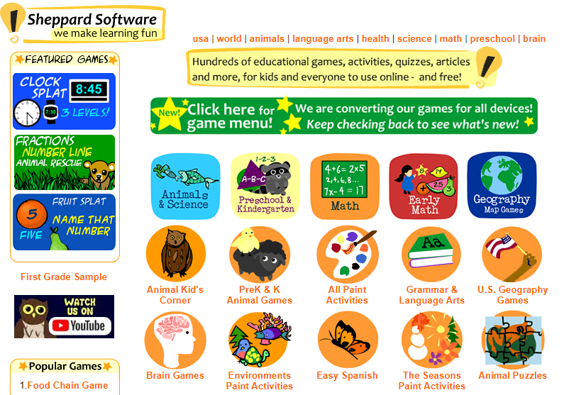 Sheppard Software offers a wide range of interactive educational games and activities designed for Kids.