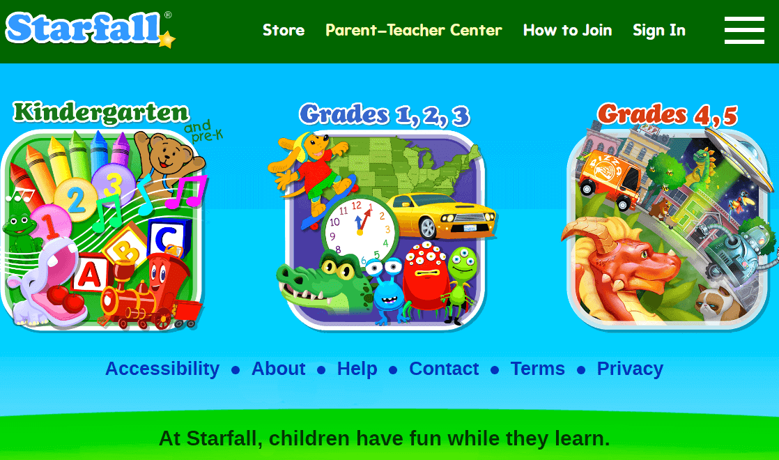 Kids enjoying Starfall games online.