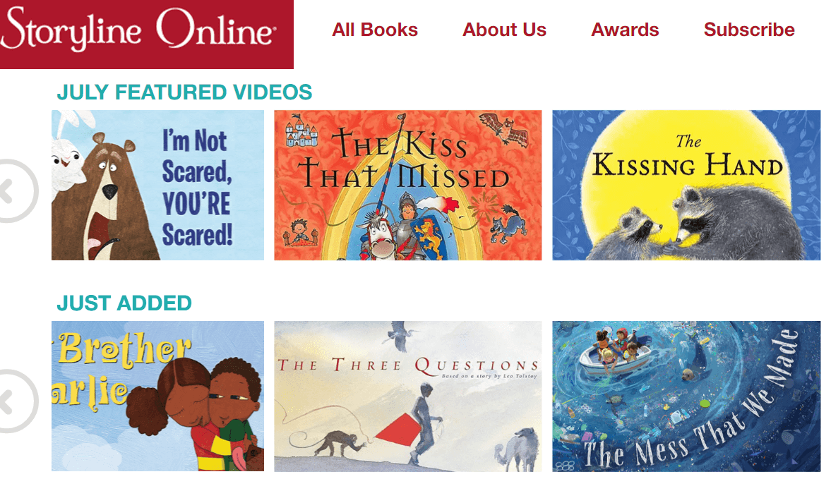 Storyline Online for Kids reading by celebrities.