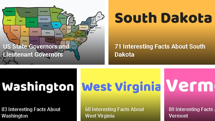 A detailed educational website offering insights into the history, geography, and unique features of all 50 US states.