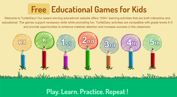 Turtle Diary free kids educational games website.