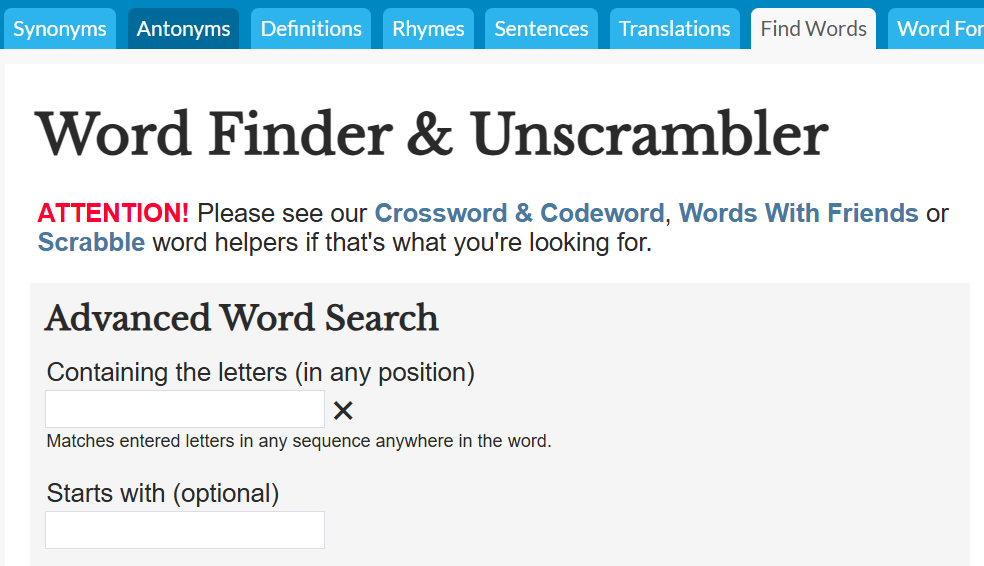 A comprehensive word-solving and vocabulary-enhancing tool for games, writing, and learning.