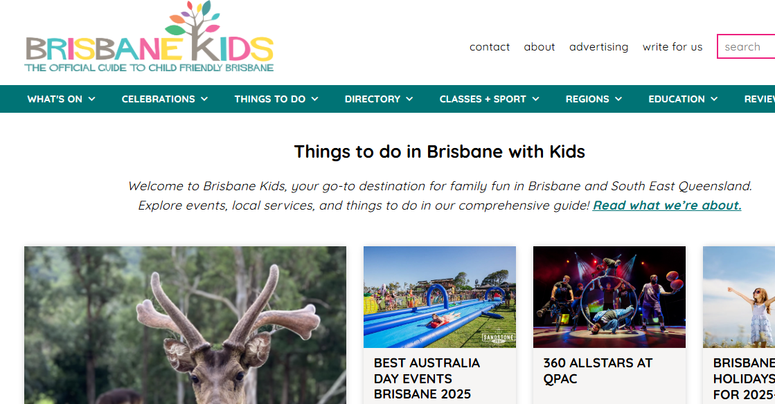 A family-friendly website providing information about activities, events, and resources in Brisbane for parents and children.