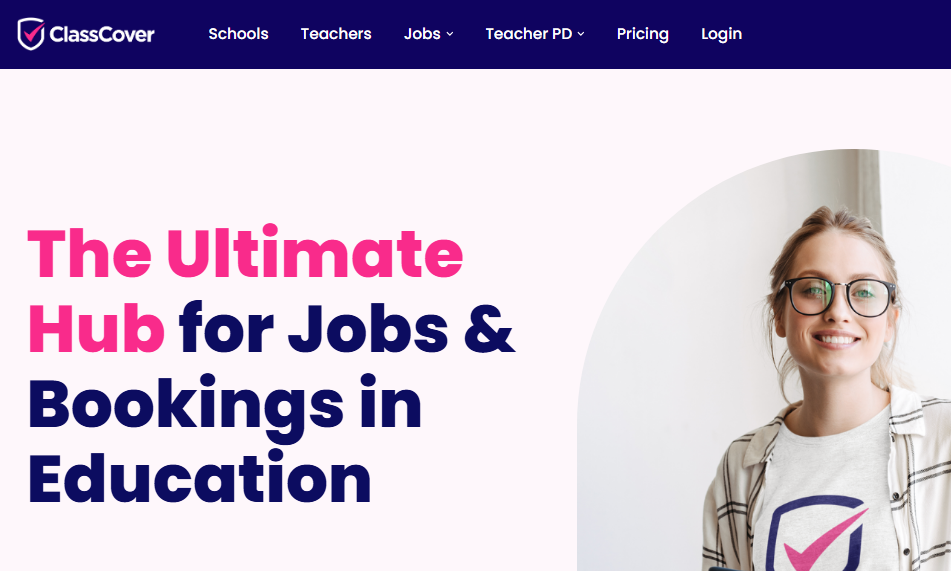 ClassCover website interface showing connection between schools and relief teachers in Australia.