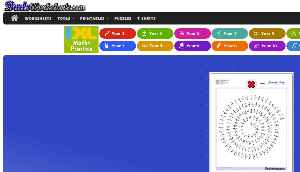 Dad's Worksheets website offers free math worksheets, calculators, and educational tools for students, parents, and teachers.