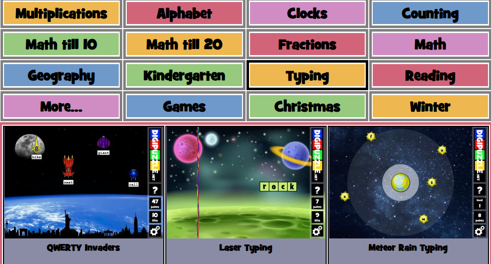 website with interactive typing games designed for children to enhance their keyboarding skills.