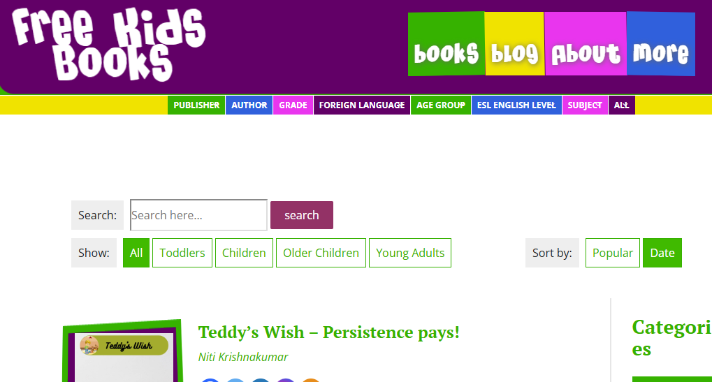 A collection of free children's books available on Free Kids Books website, offering stories and educational materials for young readers.