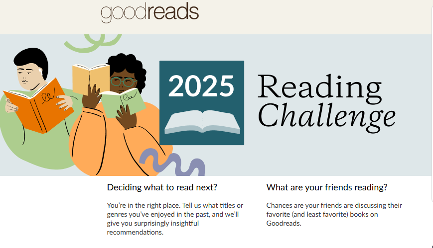 Goodreads homepage showcasing book categories, reviews, and user reading lists.