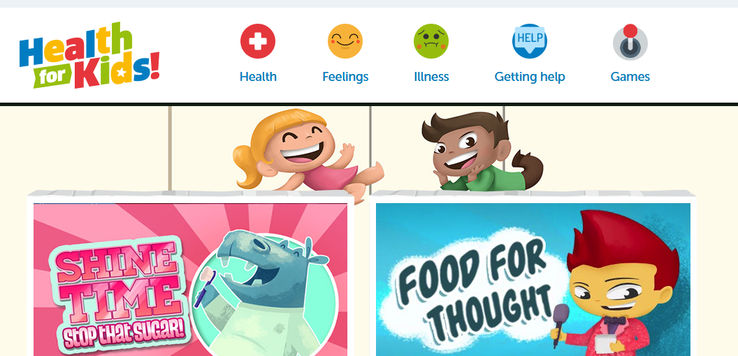 Health for Kids website homepage showcasing interactive health education for children.