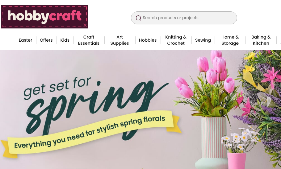 collection of crafting supplies and materials available at Hobbycraft.