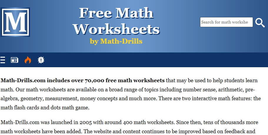 A website with a large collection of math worksheets to help students practice and improve their math skills across various topics.