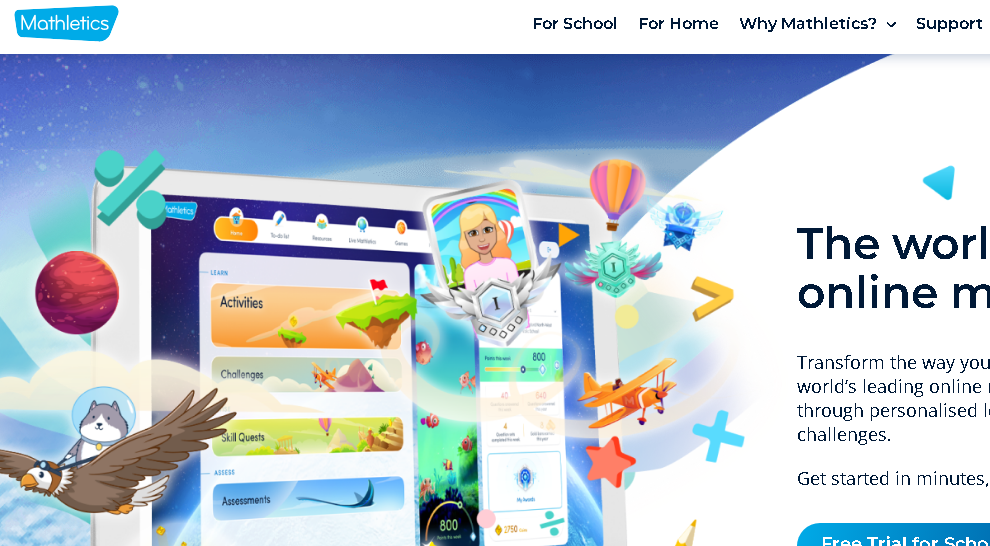 Mathletics online math program interface showcasing engaging learning activities.