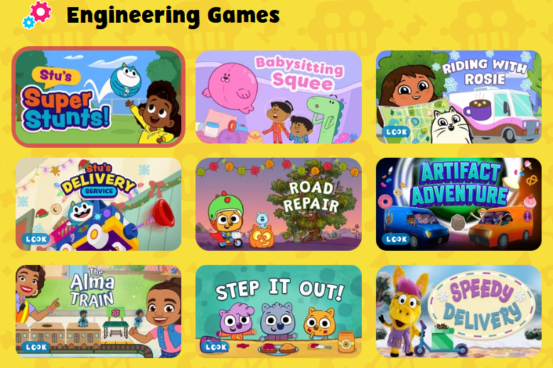 A collection of engaging engineering-themed games featuring PBS Kids characters, designed to teach children critical thinking and design skills.