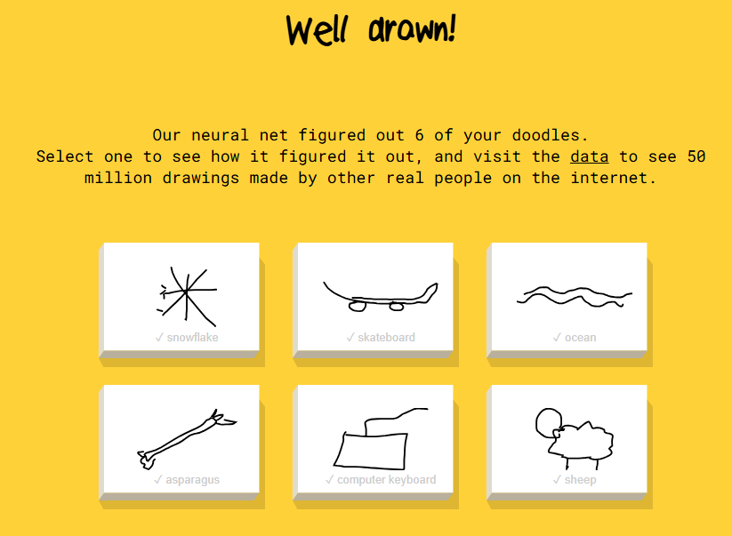 Quick, Draw! interactive drawing game showcasing how AI learns to identify doodles from users around the world.