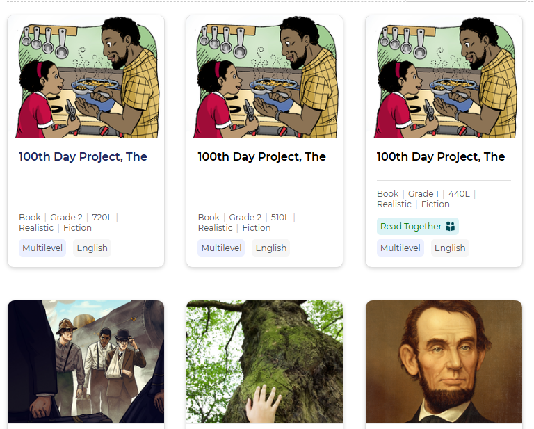 platform showing a quiz question based on a book to help students improve their reading comprehension.