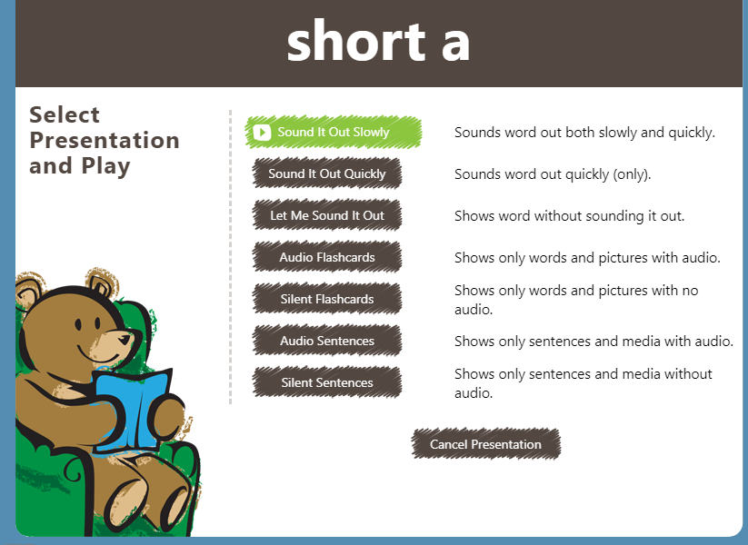 Reading Bear platform teaching phonics and reading skills with videos and interactive lessons.