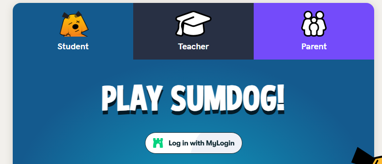 colorful depiction of Sumdog's platform showing kids playing educational games focused on math, spelling, and grammar.