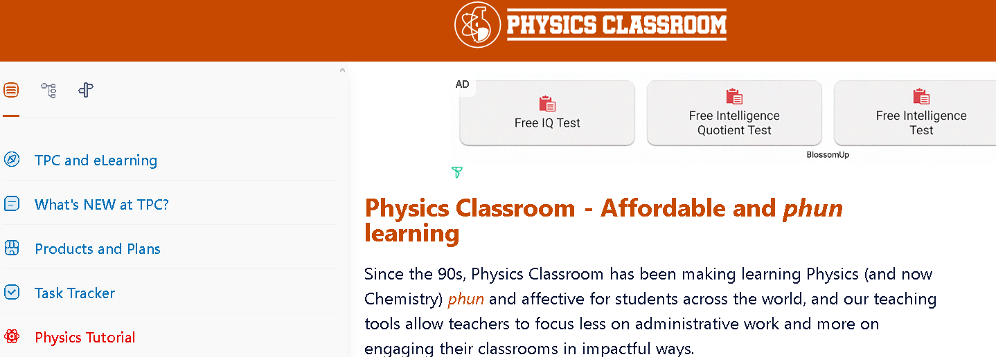 The Physics Classroom logo representing online safety for children and young people.
