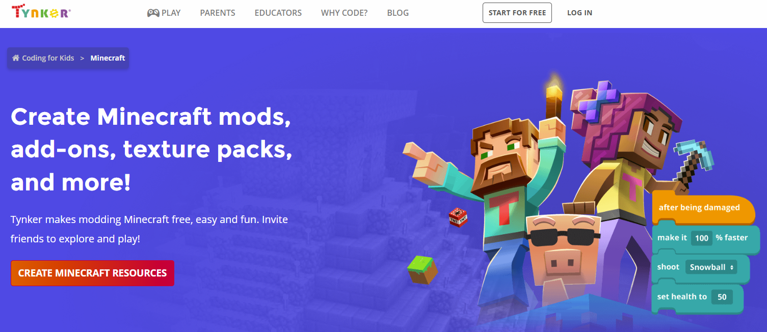 Tynker Minecraft logo representing online safety for children and young people.