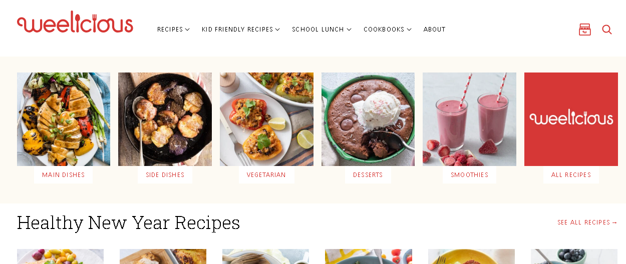 Weelicious website featuring family-friendly recipes and meal planning ideas.